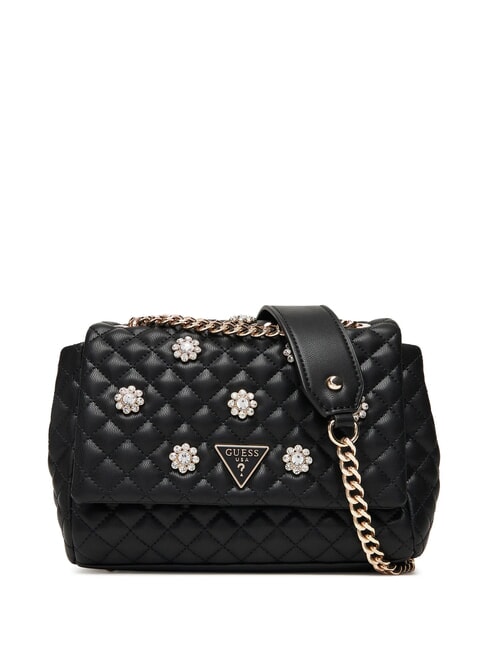 GUESS EVERLEE Quilted bag with applications BLACK - Women’s Bags