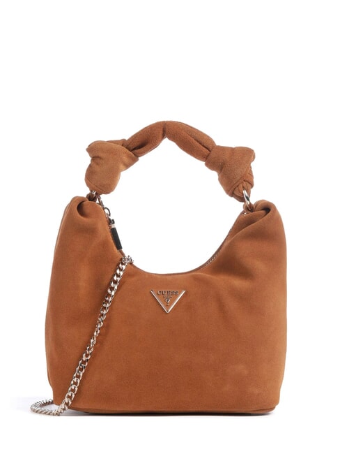 GUESS ISOTTA Suede leather bag with chain COGNAC - Women’s Bags