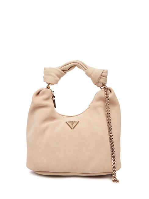 GUESS ISOTTA Suede leather bag with chain simply taupe - Women’s Bags