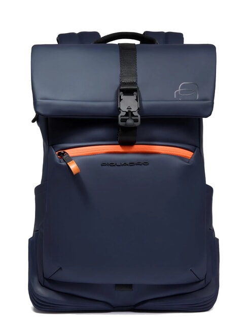 PIQUADRO CORNER SPECIALE GOMMATO Roll-top backpack, 14" laptop holder blue - Laptop backpacks