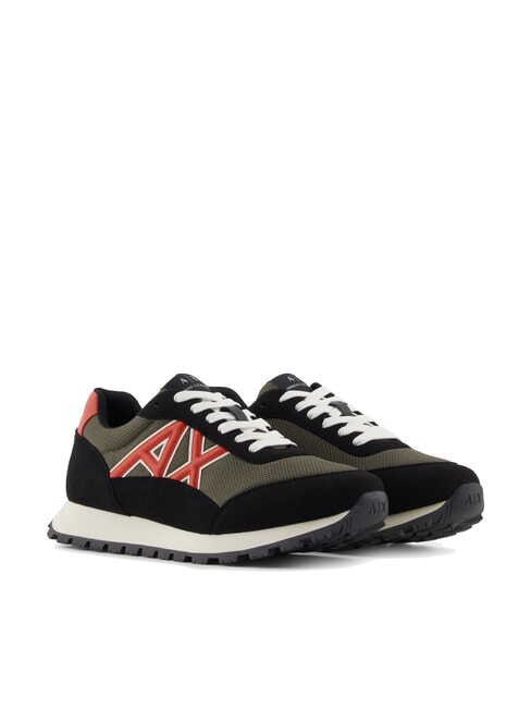ARMANI EXCHANGE DROP MICROSUEDE Sneakers with contrasting logo black+olive night+pumpkin - Men’s shoes