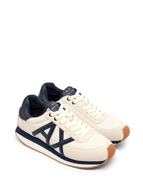 ARMANI EXCHANGE ROYALE SUEDE AIR MESH AX logo leather sneakers off white + navy - Men’s shoes