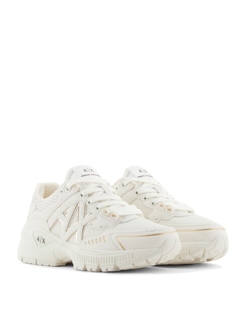 ARMANI EXCHANGE A|X Chunky sneakers with mesh inserts off white + gold - Women’s shoes