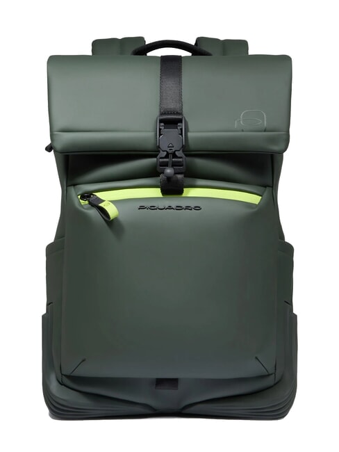 PIQUADRO CORNER SPECIALE GOMMATO Roll-top backpack, 14" laptop holder GREEN - Laptop backpacks
