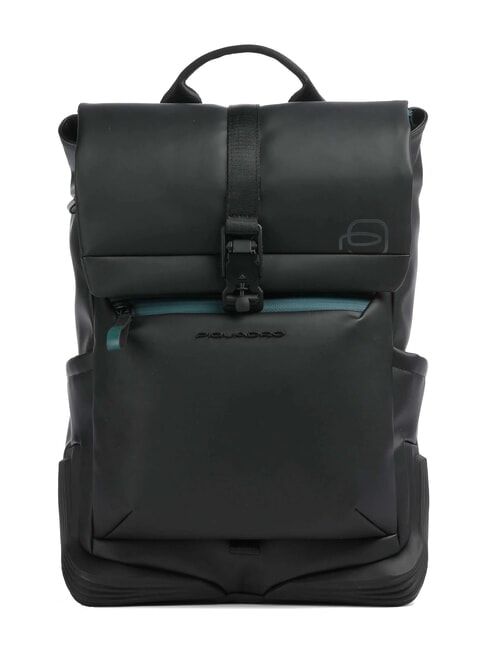 PIQUADRO CORNER SPECIALE GOMMATO Roll-top backpack, 14" laptop holder Black - Laptop backpacks