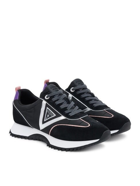 GUESS BAIL Mixed leather runner sneakers BLACK - Women’s shoes
