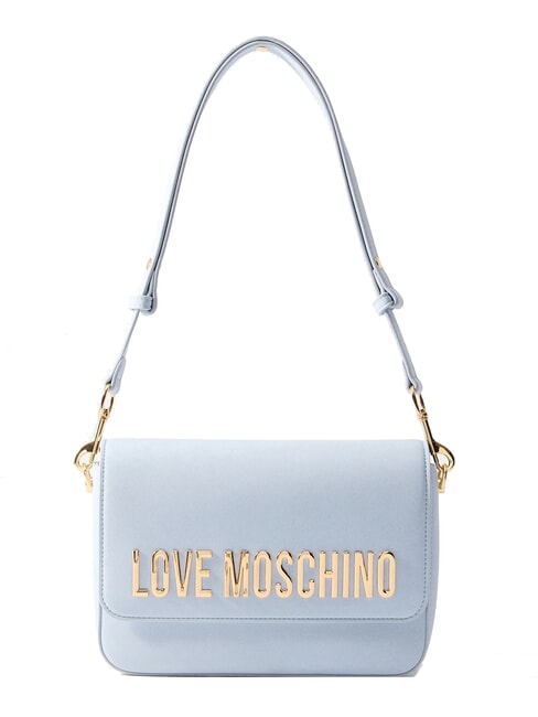 LOVE MOSCHINO LAMINATED BOLD LOVE Shoulder bag with flap Light blue - Women’s Bags