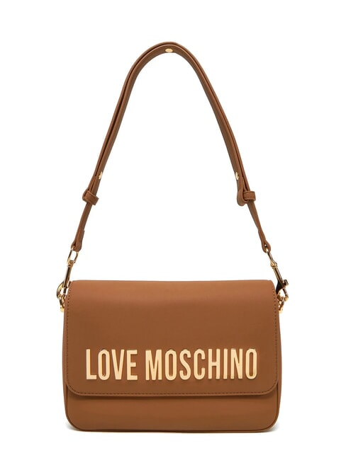 LOVE MOSCHINO LAMINATED BOLD LOVE Shoulder bag with flap camel - Women’s Bags