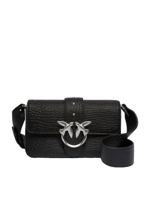 PINKO LOVE ONE SLOUCHY  Mini leather shoulder bag black limousine - matt silver - Women’s Bags