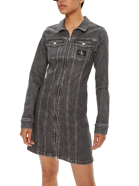 CALVIN KLEIN CK JEANS Long-sleeved full-zip denim dress denim grey - Woman Clothes