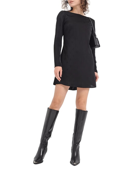 CALVIN KLEIN CK JEANS Short dress with long sleeves and all-over logo tonal black floral aop - Woman Clothes