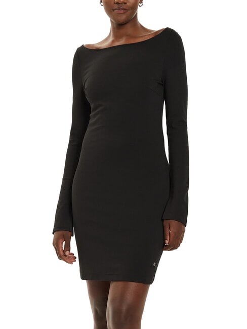 CALVIN KLEIN CK JEANS Short dress with boat neck and long sleeves ck black - Woman Clothes