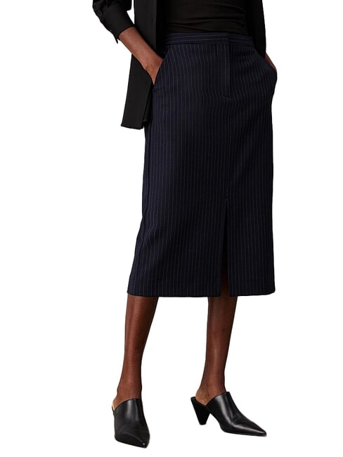 CALVIN KLEIN CK Pinstriped midi skirt night sky / gray morn stripe - Women's Skirts