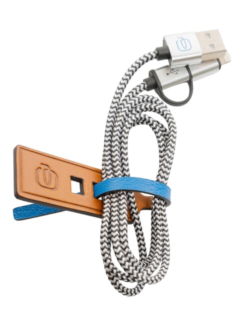 PIQUADRO BAGMOTIC Leather cable tie with USB cable Leather / Blue - Travel Accessories