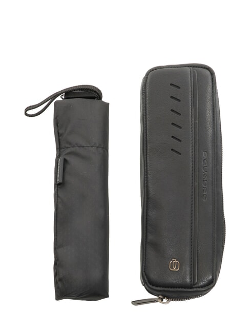PIQUADRO NABUCCO Mini umbrella with leather case Black - Umbrellas
