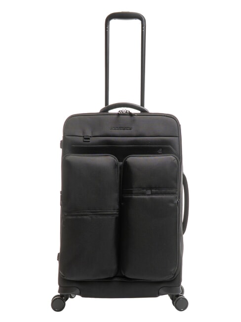 PIQUADRO X19 Medium trolley with pockets Black - Semi-rigid Trolley Cases