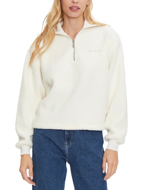 CALVIN KLEIN CK JEANS Teddy half-zip sweatshirt ivory - Women's Sweatshirts