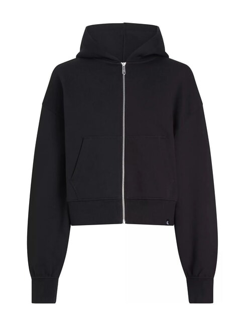 CALVIN KLEIN CK JEANS Full zip short sweatshirt with hood ck black - Women's Sweatshirts