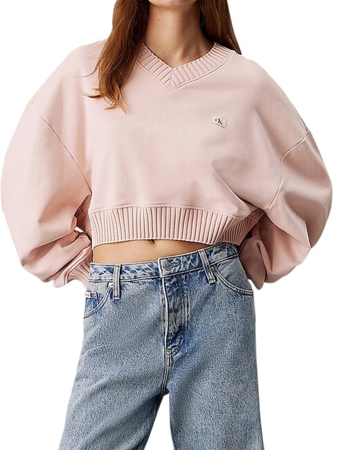 CALVIN KLEIN CK JEANS Cropped V-neck sweatshirt peach whip - Women's Sweatshirts