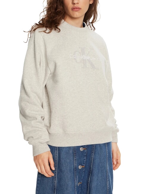 CALVIN KLEIN CK JEANS Crewneck sweatshirt with teddy logo ivory gray heather - Women's Sweatshirts