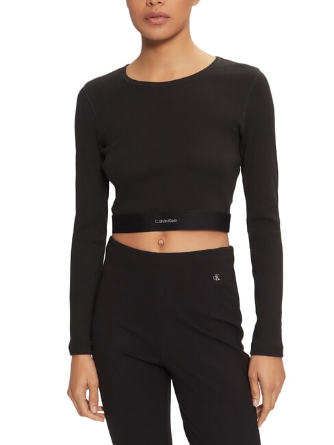 CALVIN KLEIN CK Cropped long-sleeved T-shirt black - T-shirt