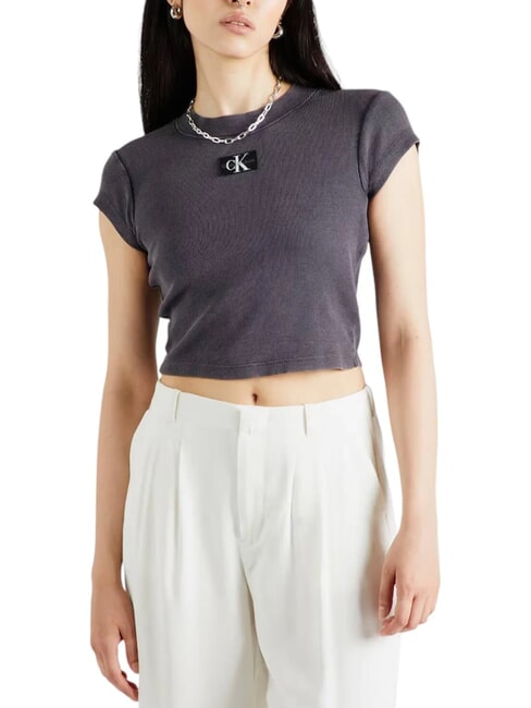 CALVIN KLEIN CK JEANS Short-sleeved cropped T-shirt washed black - T-shirt