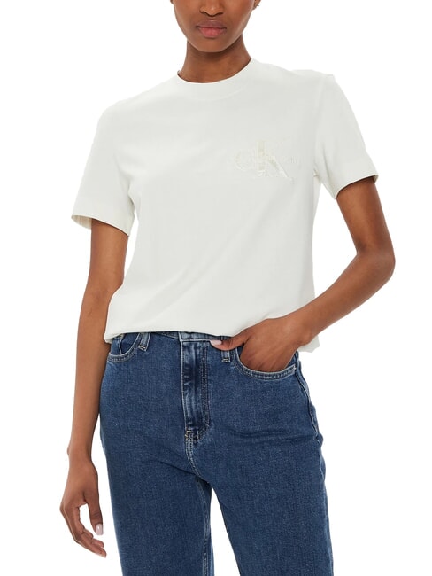 CALVIN KLEIN CK JEANS Short-sleeved cotton T-shirt ivory - T-shirt