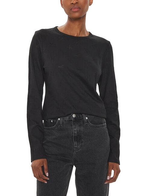 CALVIN KLEIN CK JEANS Long-sleeved T-shirt with all-over logo monogram burnout aop black - T-shirt