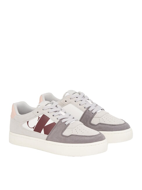 CALVIN KLEIN CK JEANS Leather sneakers with side logo oyster mushroom/stormfront - Women’s shoes