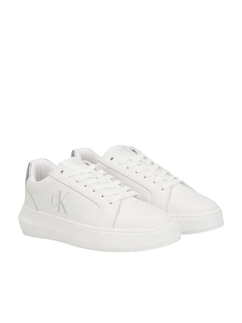 CALVIN KLEIN CK JEANS Leather sneakers with metallic insert bright white/silver - Women’s shoes
