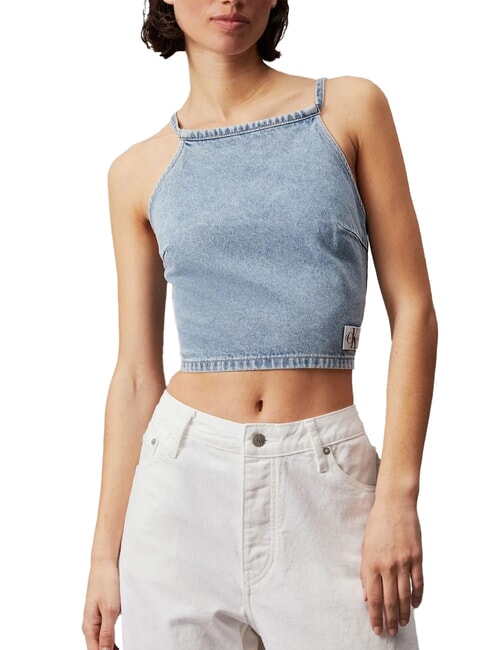 CALVIN KLEIN CK JEANS Denim crop top with laces denim - T-shirt