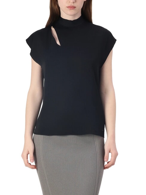 CALVIN KLEIN CK High-neck short-sleeved cut-out shirt ck black - Shirts
