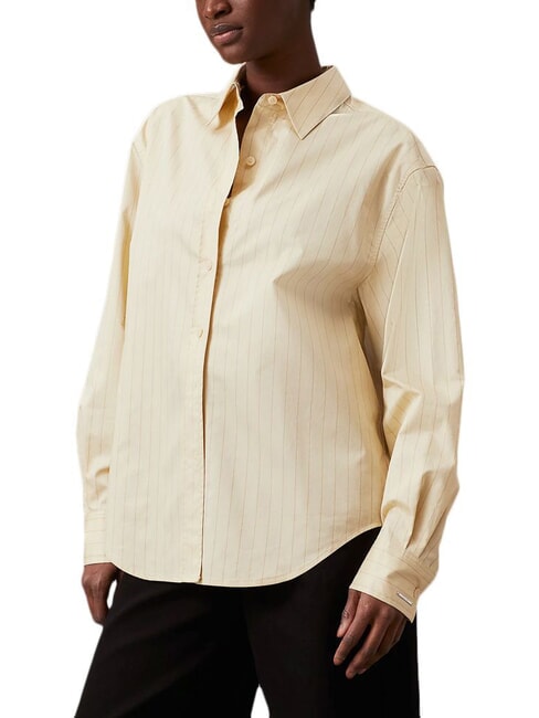 CALVIN KLEIN CK Relaxed fit long-sleeved shirt wood ash / iced coffee stripe - Shirts