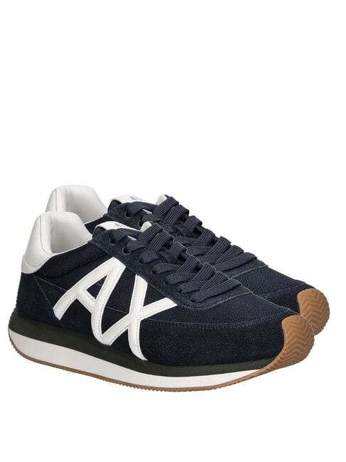 ARMANI EXCHANGE ROYALE SUEDE AIR MESH AX logo leather sneakers navy+off-white - Men’s shoes