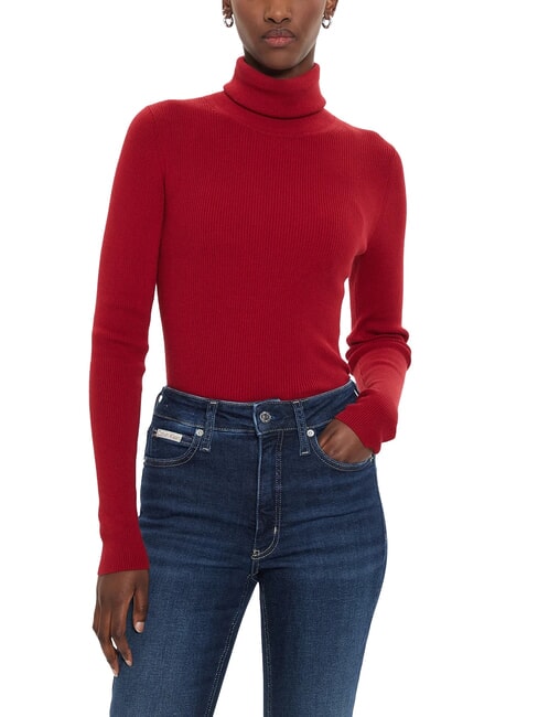 CALVIN KLEIN CK JEANS Ribbed turtleneck sweater winery - Women's Sweaters
