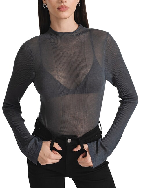 CALVIN KLEIN CK JEANS Sheer crew neck sweater ebony - Women's Sweaters