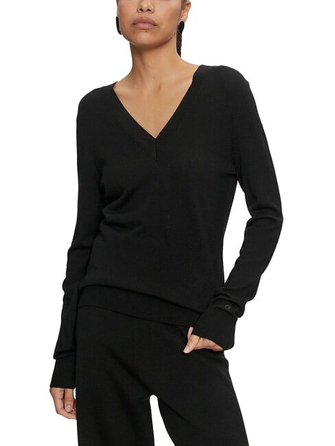 CALVIN KLEIN CK V-neck wool sweater ck black - Women's Sweaters