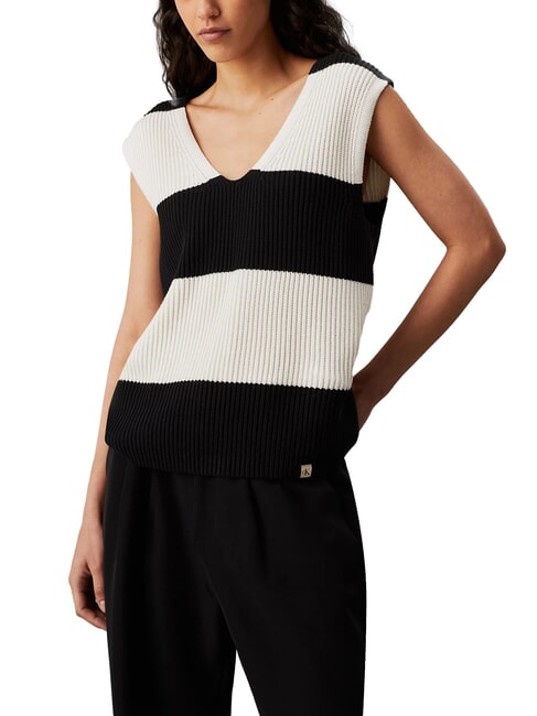 CALVIN KLEIN CK JEANS Cotton knitted vest ivory / ck black - T-shirt