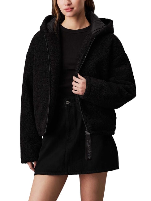 CALVIN KLEIN CK JEANS Full zip fleece jacket with hood ck black - Women's Jackets