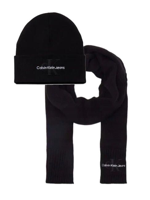 CALVIN KLEIN CK JEANS Cotton beanie hat and scarf kit black - Hats