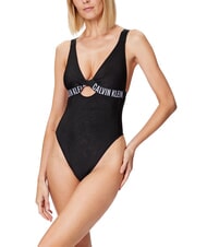 CALVIN KLEIN CK One-piece swimsuit with logo ribbons ck black - Women's swimwear - 1