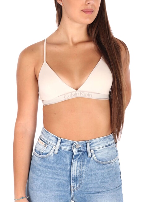 CALVIN KLEIN CK Triangle bralette bra sandshell with new stone logo - Women's Underwear