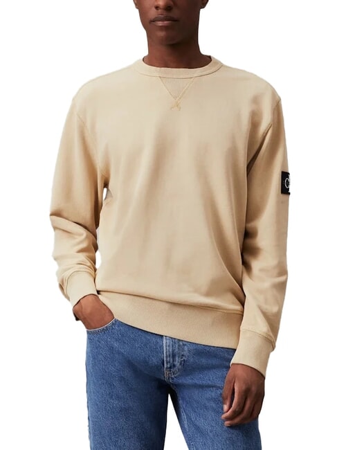 CALVIN KLEIN CK JEANS Cotton crewneck sweatshirt pale khaki - Sweatshirts