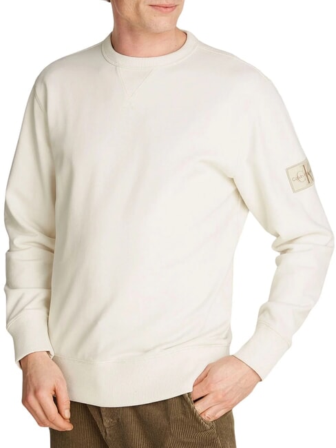 CALVIN KLEIN CK JEANS Crewneck sweatshirt with logo patch ivory - Sweatshirts