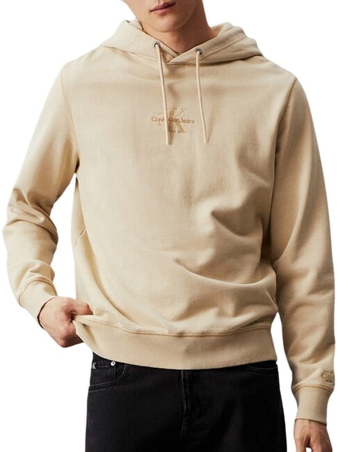 CALVIN KLEIN CK JEANS Hoodie with embroidered logo pale khaki - Sweatshirts