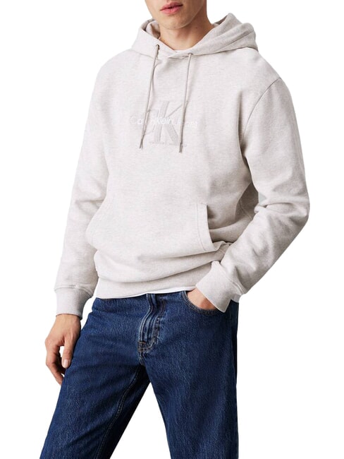 CALVIN KLEIN CK JEANS Hoodie with teddy logo ivory gray heather - Sweatshirts