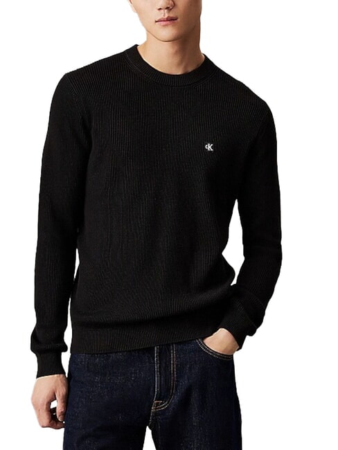CALVIN KLEIN CK JEANS Ribbed crew neck sweater ck black - Men's Sweaters