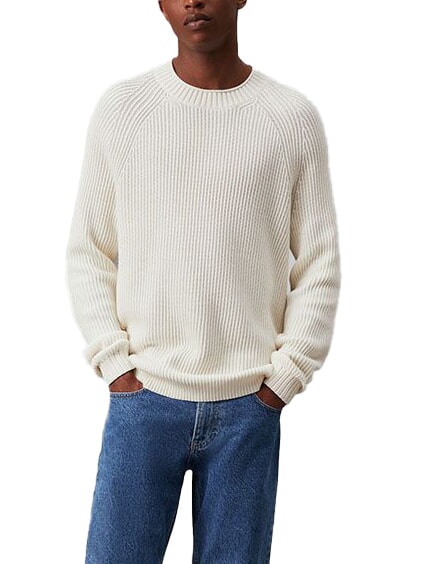 CALVIN KLEIN CK JEANS Ribbed crew neck sweater ivory - Men's Sweaters