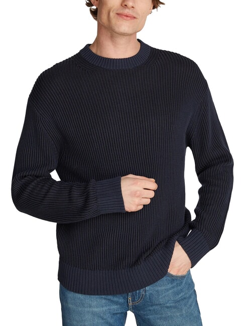 CALVIN KLEIN CK JEANS Ribbed crew neck sweater ck black / dark sapphire - Men's Sweaters