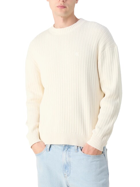 CALVIN KLEIN CK JEANS Regular fit crew neck sweater ivory - Men's Sweaters